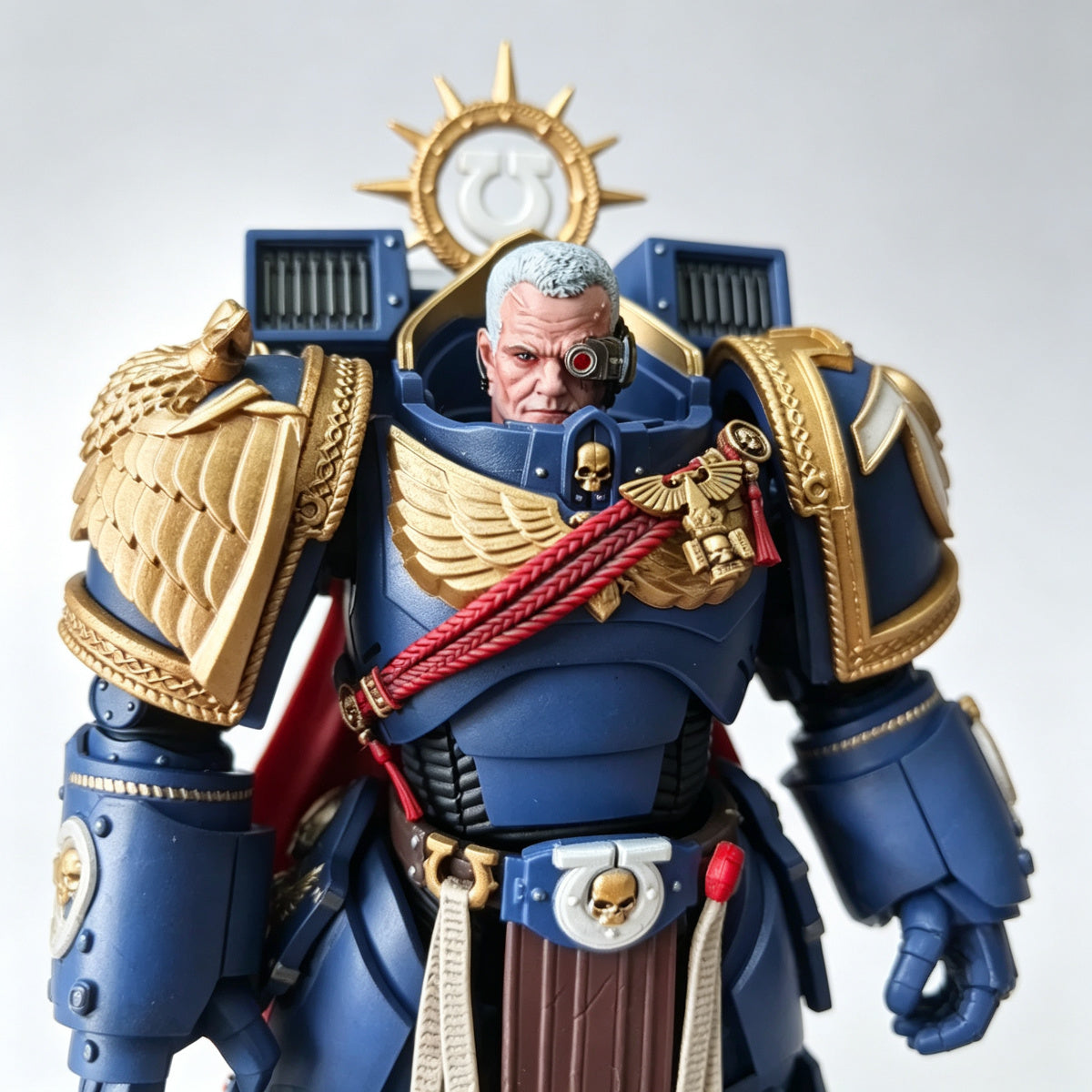 Custom Ultramarines Bionic Eye Veteran Unhelmeted Head Sculpt - 1/18 Action Figure Head Upgrade
