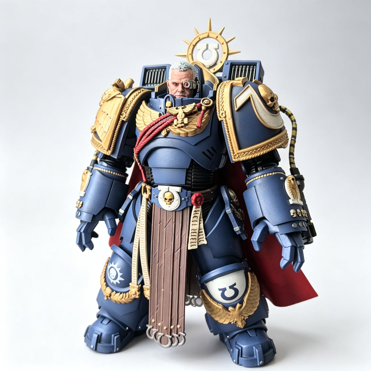 Custom Ultramarines Bionic Eye Veteran Unhelmeted Head Sculpt - 1/18 Action Figure Head Upgrade