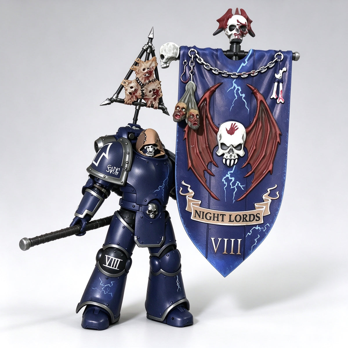 Custom Night Lords Legion Banner & Trophy Rack Upgrade Set - 1/18 Action Figure Accessories