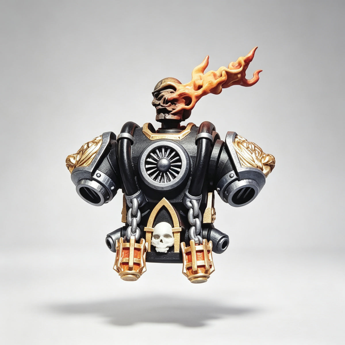 Custom Space Marine Backpack - Flaming Skull & Lion Heads