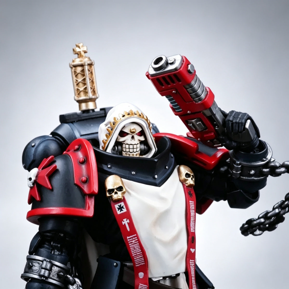 Custom Black Templars Helmet - White Hooded Skull