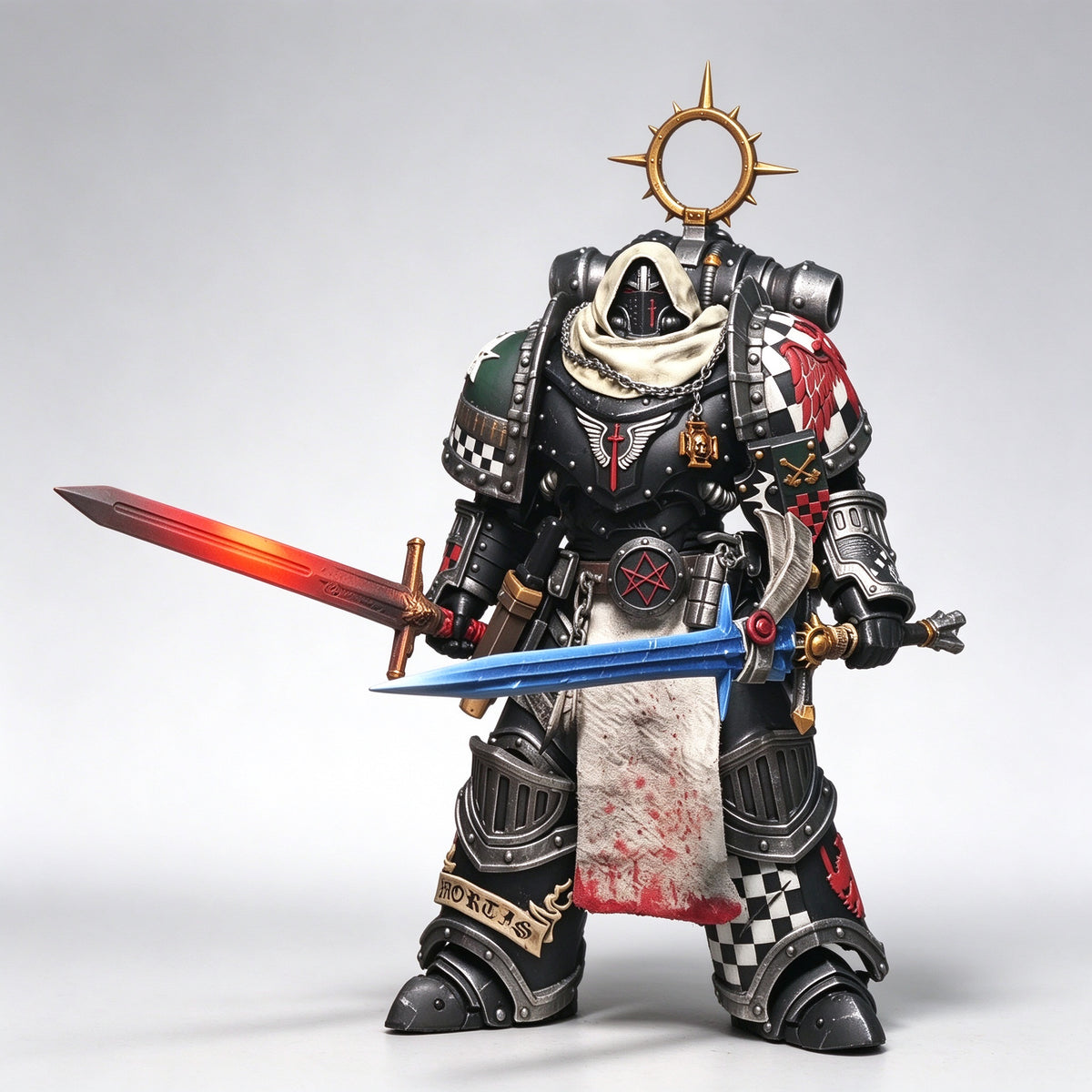 Custom 1/18 Dark Angels Calibanite Knight Veteran (Dual Flame/Ice Power Swords & Relic Shield)