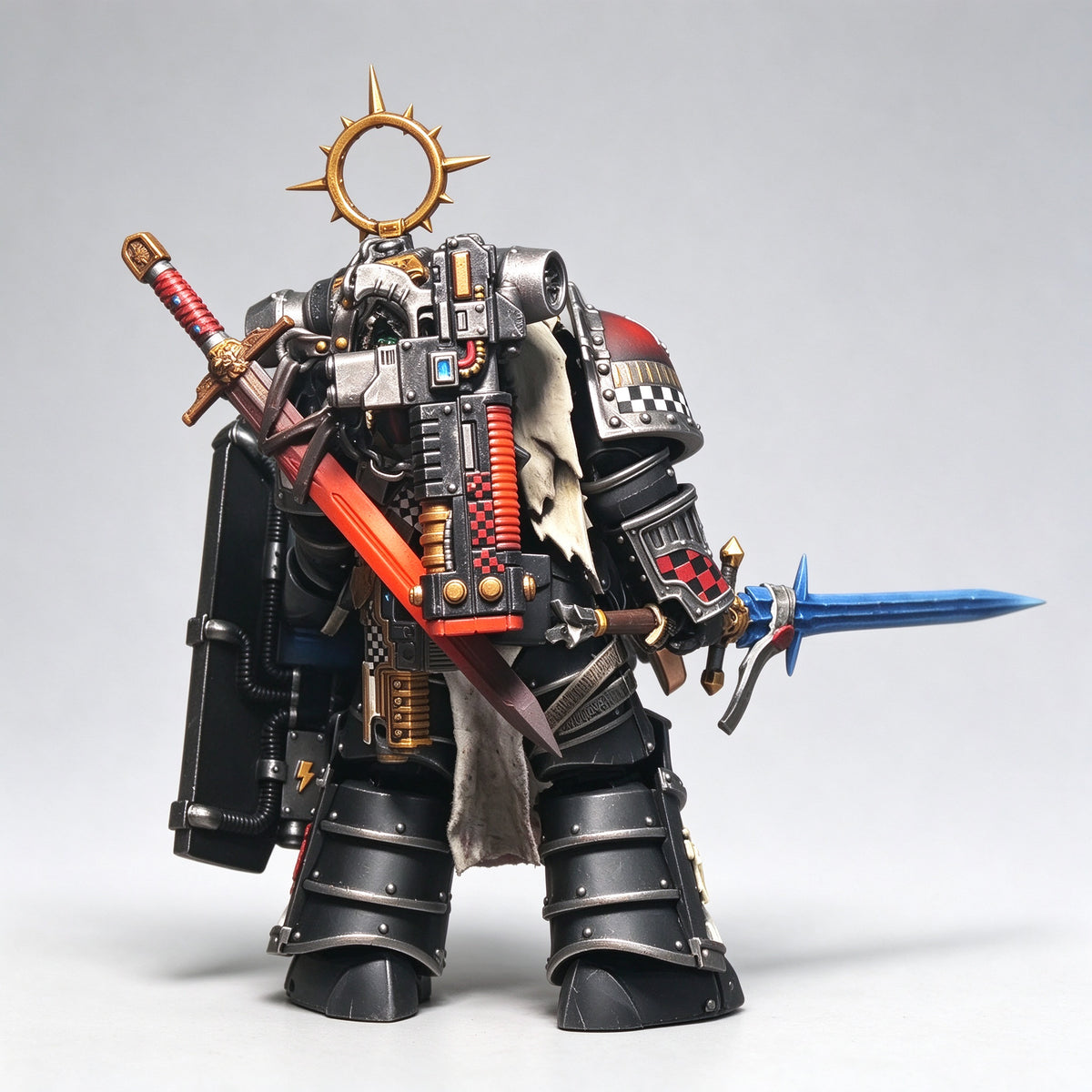 Custom 1/18 Dark Angels Calibanite Knight Veteran (Dual Flame/Ice Power Swords & Relic Shield)