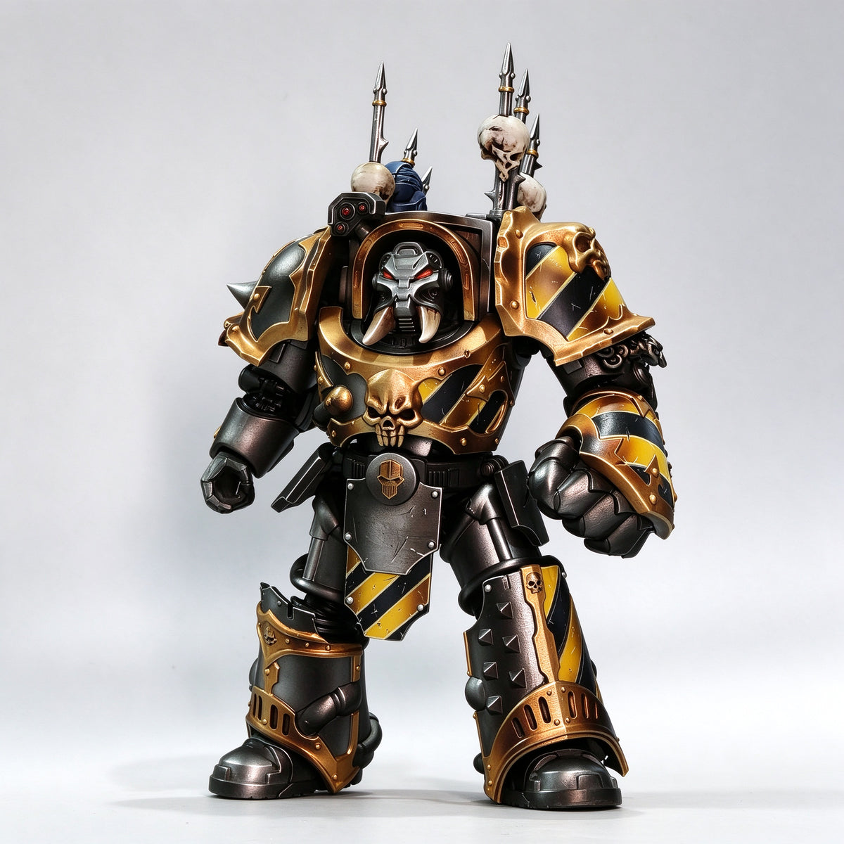 Custom 1/18 Iron Warriors Chaos Terminator Siege Lord (Hazard Stripe Edition)
