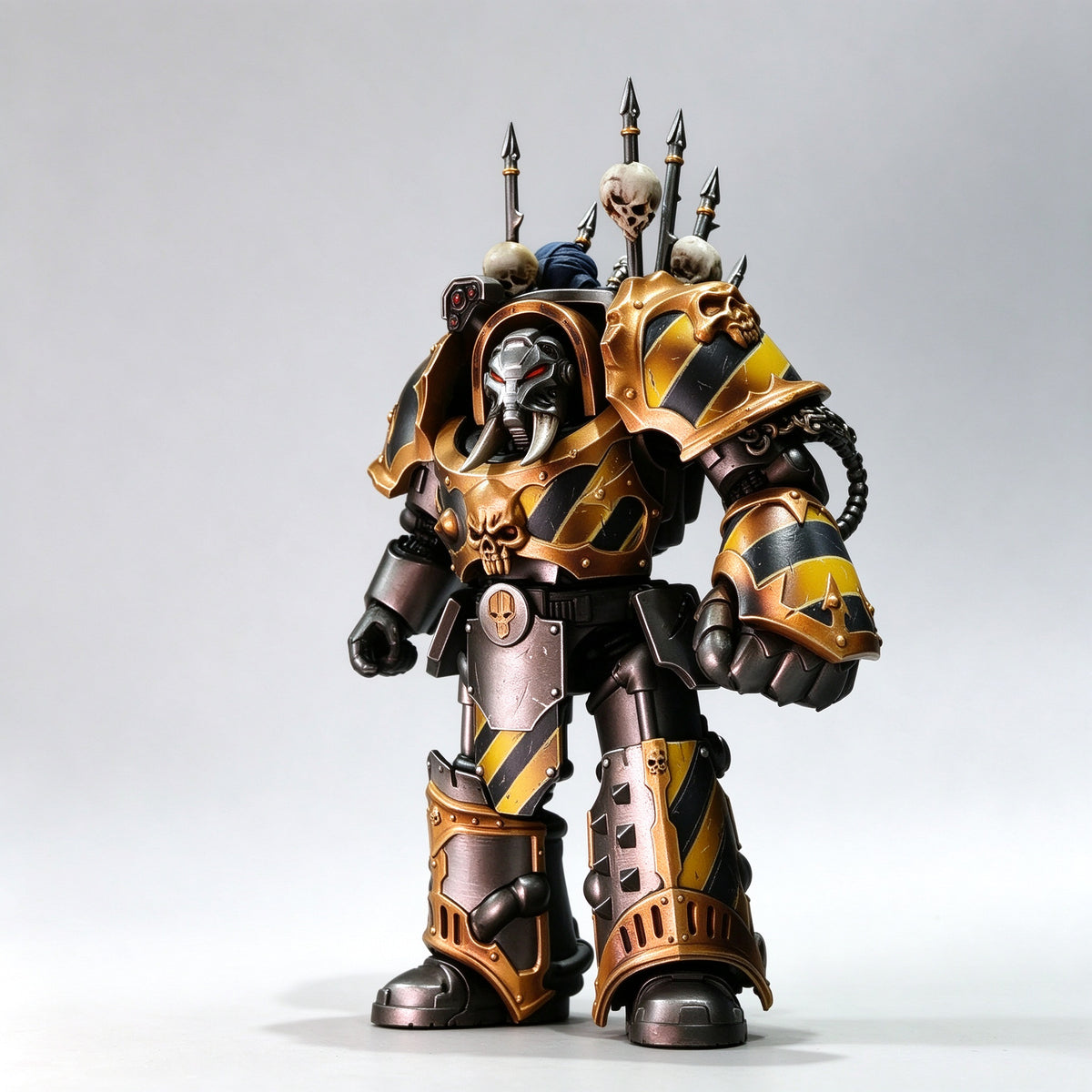 Custom 1/18 Iron Warriors Chaos Terminator Siege Lord (Hazard Stripe Edition)