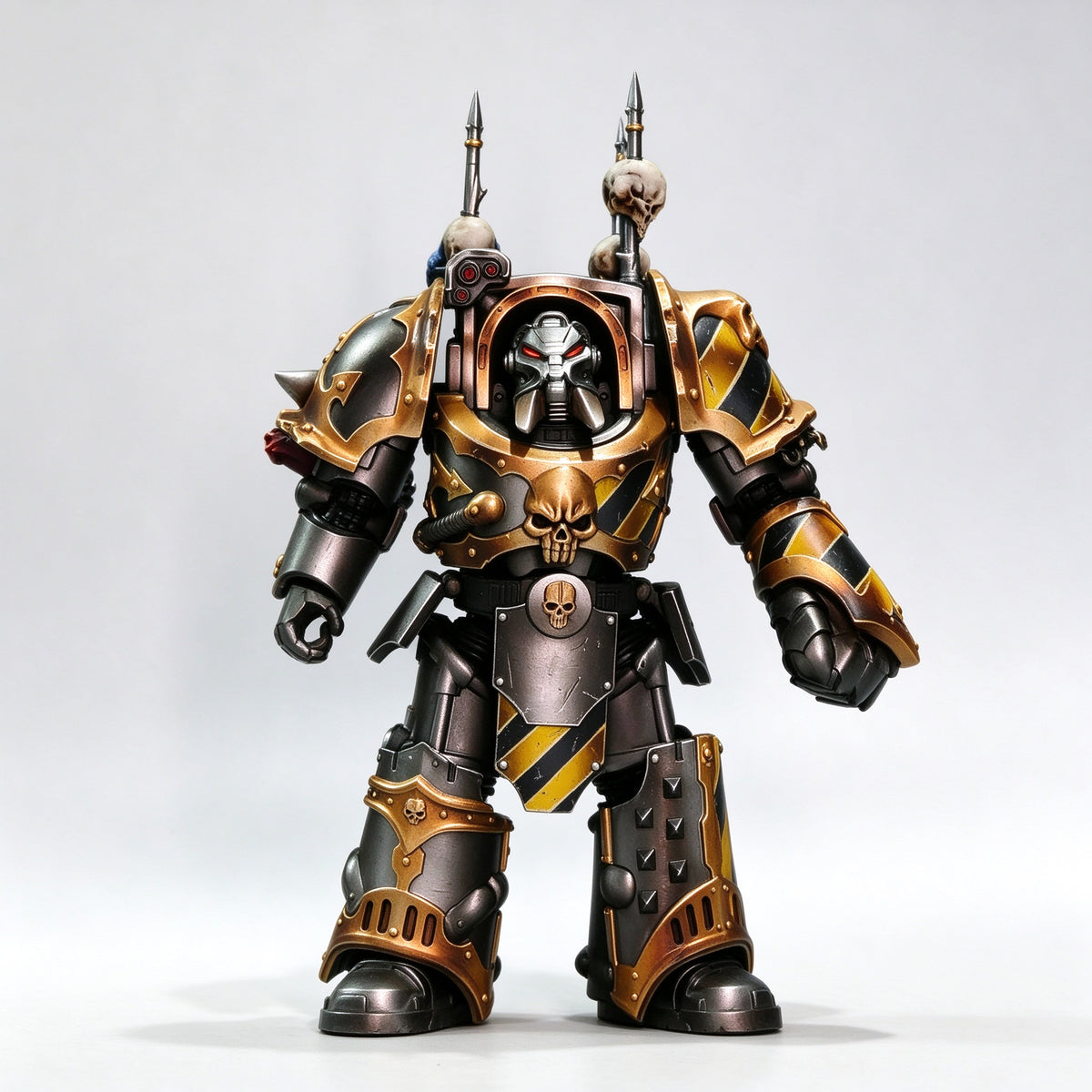 Custom 1/18 Iron Warriors Chaos Terminator Siege Lord (Hazard Stripe Edition)