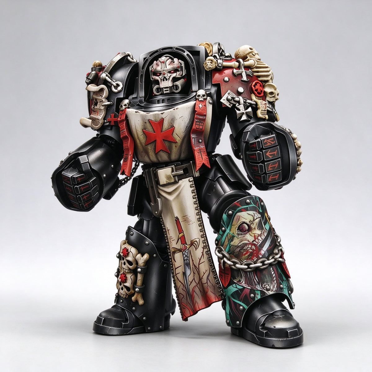 Masterwork Custom 1/18 Black Templars Skull-Visor Dual Power Fist Relic Terminator Fine-Art Figure