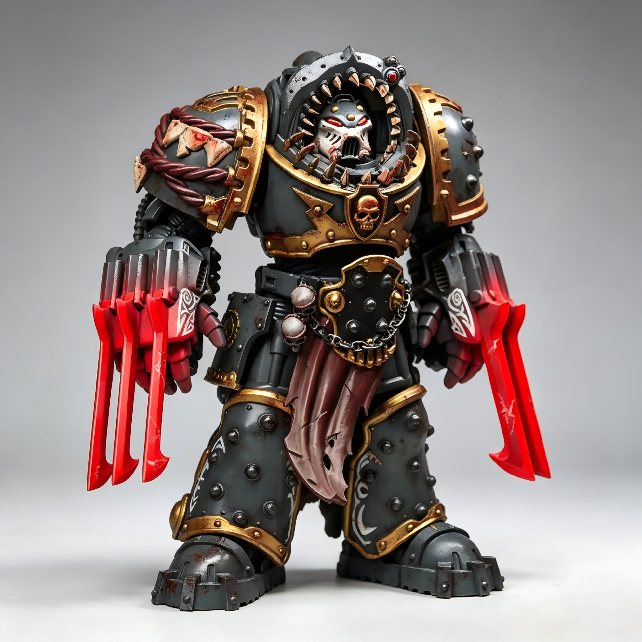 1/18 Tyberos the Red Wake Carcharodons Chapter Master custom figure with glowing red Hunger and Slake claws.