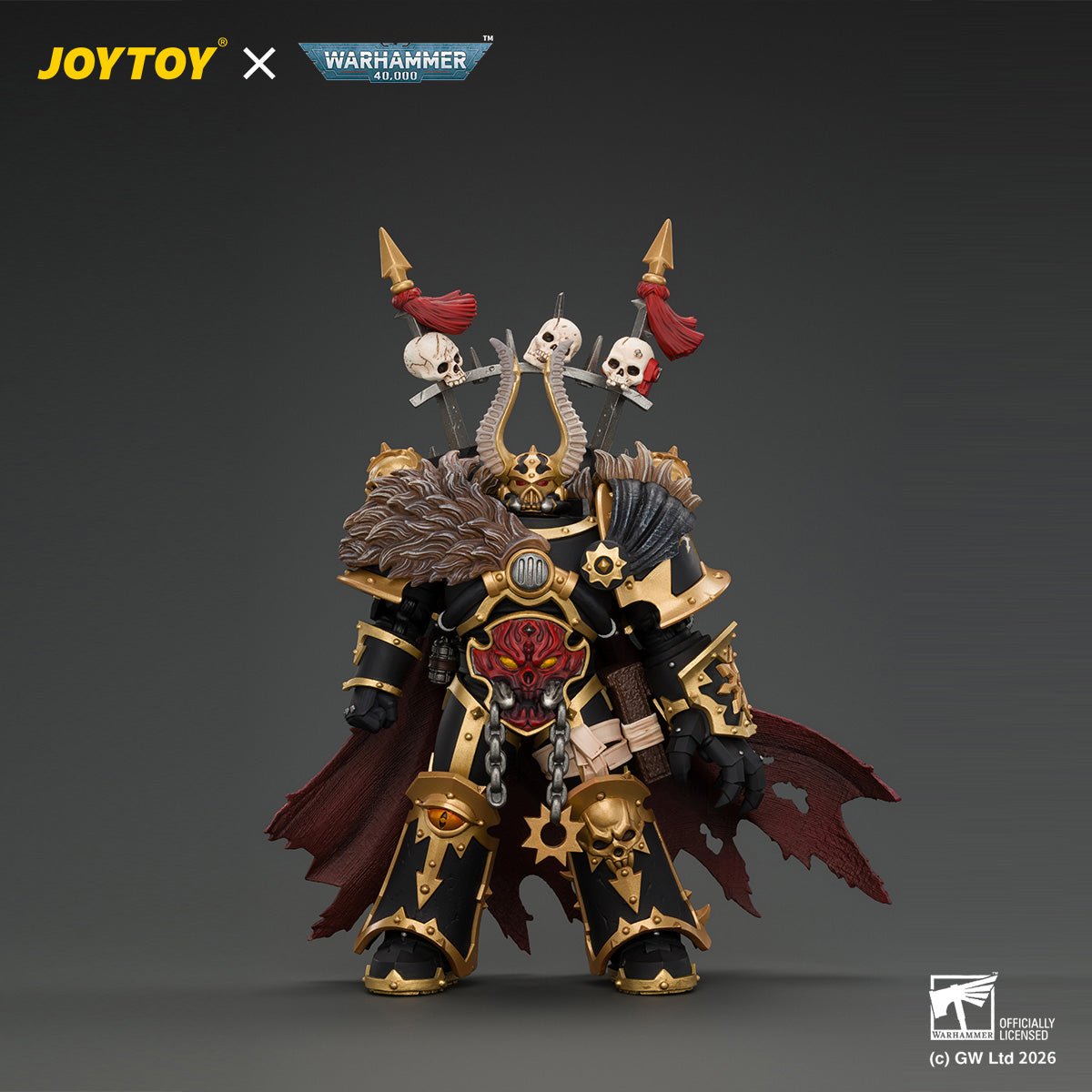 JOYTOY Warhammer 40,000 - Black Legion Chaos Lord with Power Fist, Plasma Pistol and Astartes Chainblade