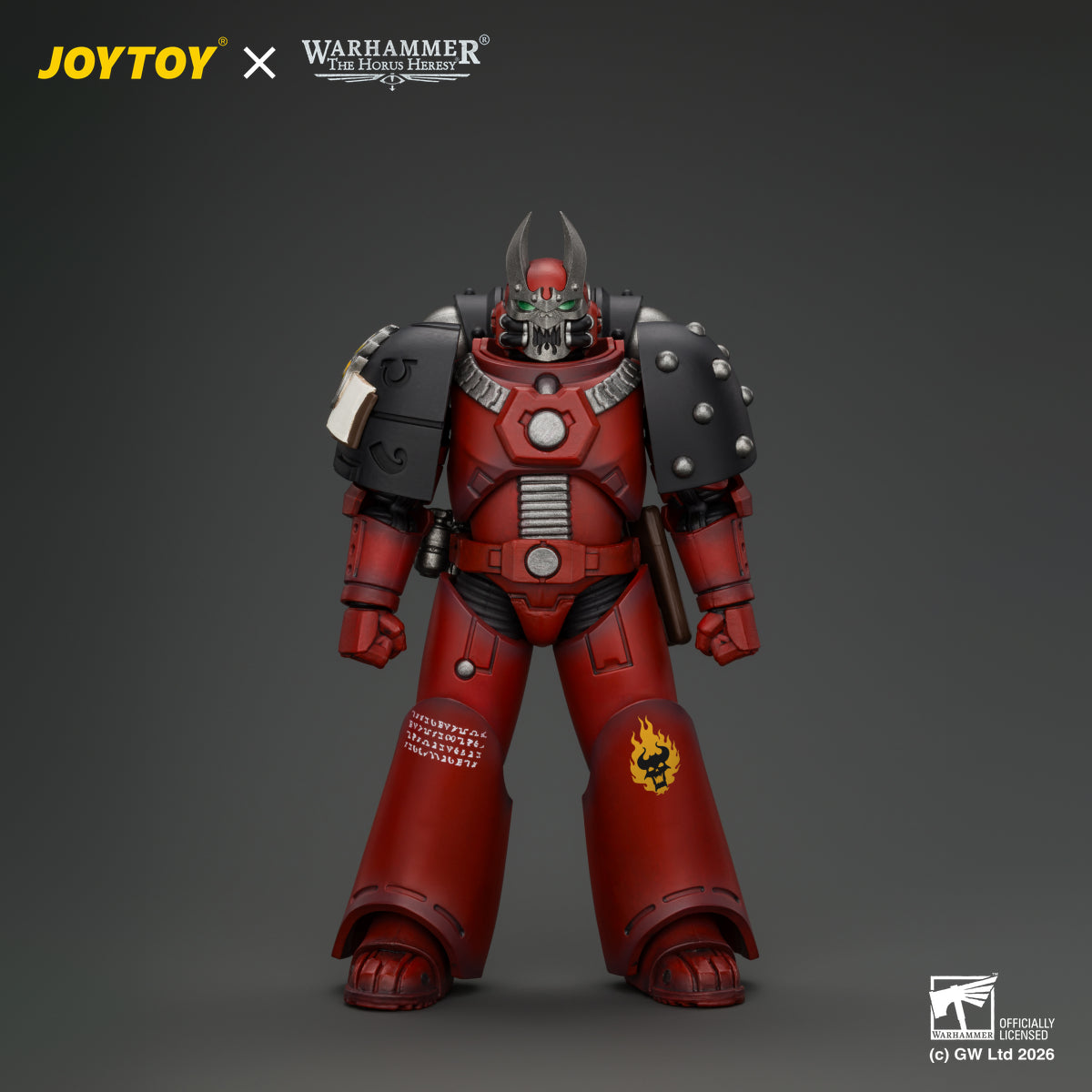 JOYTOY 1/18 scale Horus Heresy Word Bearers MKVI Corvus armor tactical sergeant with power sword.