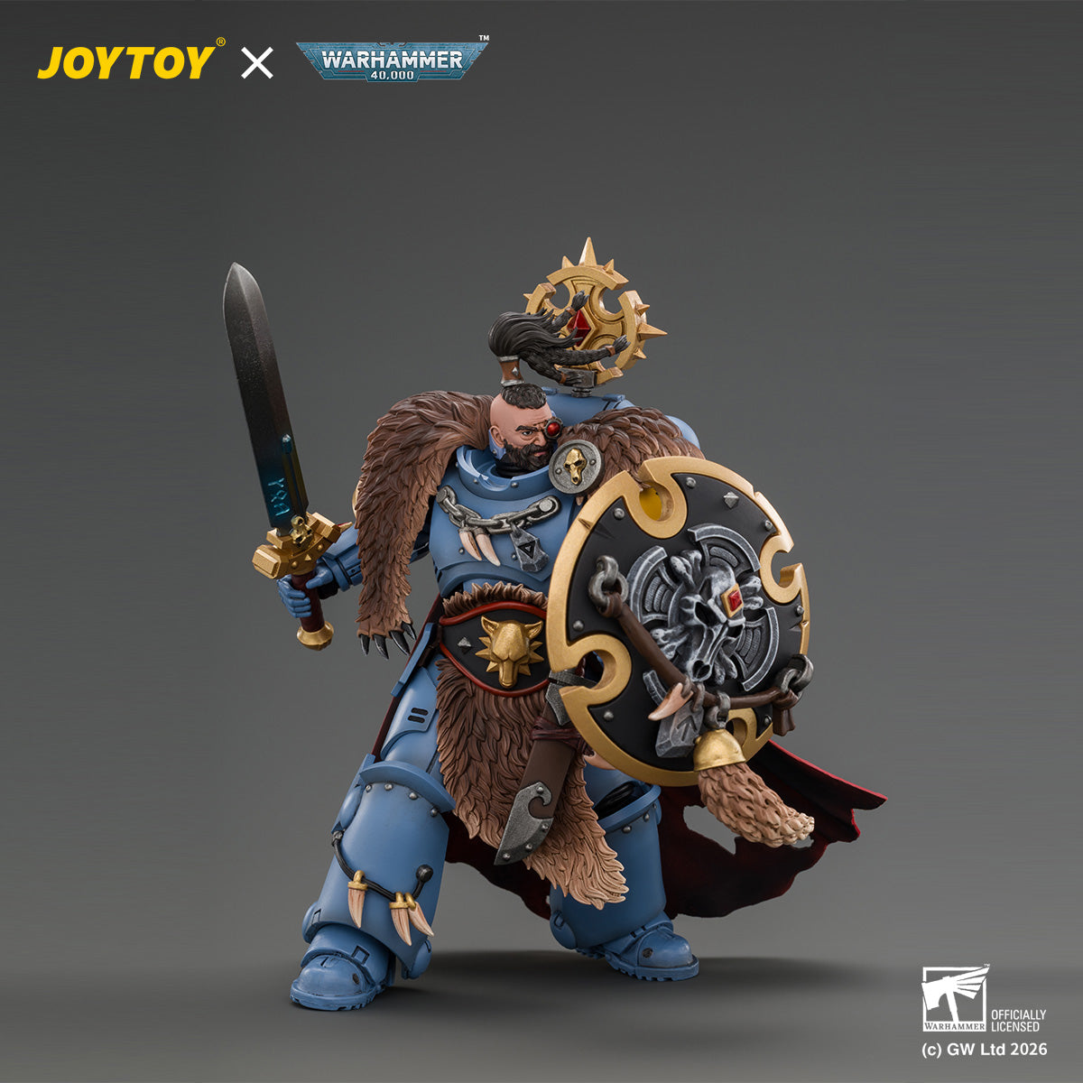 JOYTOY Warhammer 40,000 - Space Wolves Wolf Guard Battle Leader with Master-crafted Power Weapon, Storm Shield, Thunder Hammer,Master-crafted Heavy Bolt Pistol, and Plasma Pistol