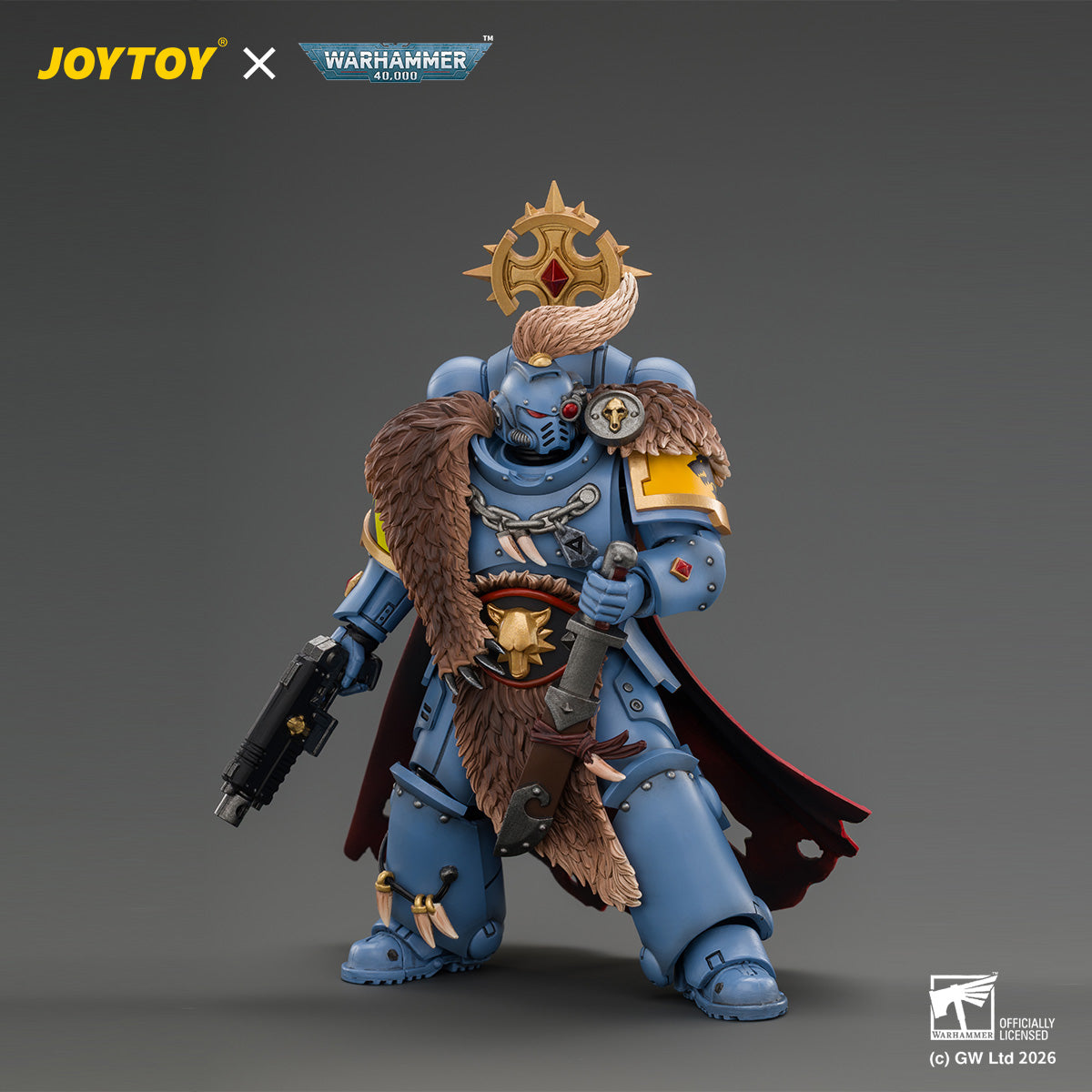 JOYTOY Warhammer 40,000 - Space Wolves Wolf Guard Battle Leader with Master-crafted Power Weapon, Storm Shield, Thunder Hammer,Master-crafted Heavy Bolt Pistol, and Plasma Pistol