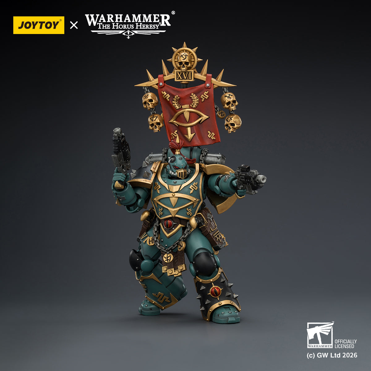 1/18 scale Sons of Horus Vheren Ashurhaddon by JoyToy - Side and back view showing ornate XVI Legion symbols.