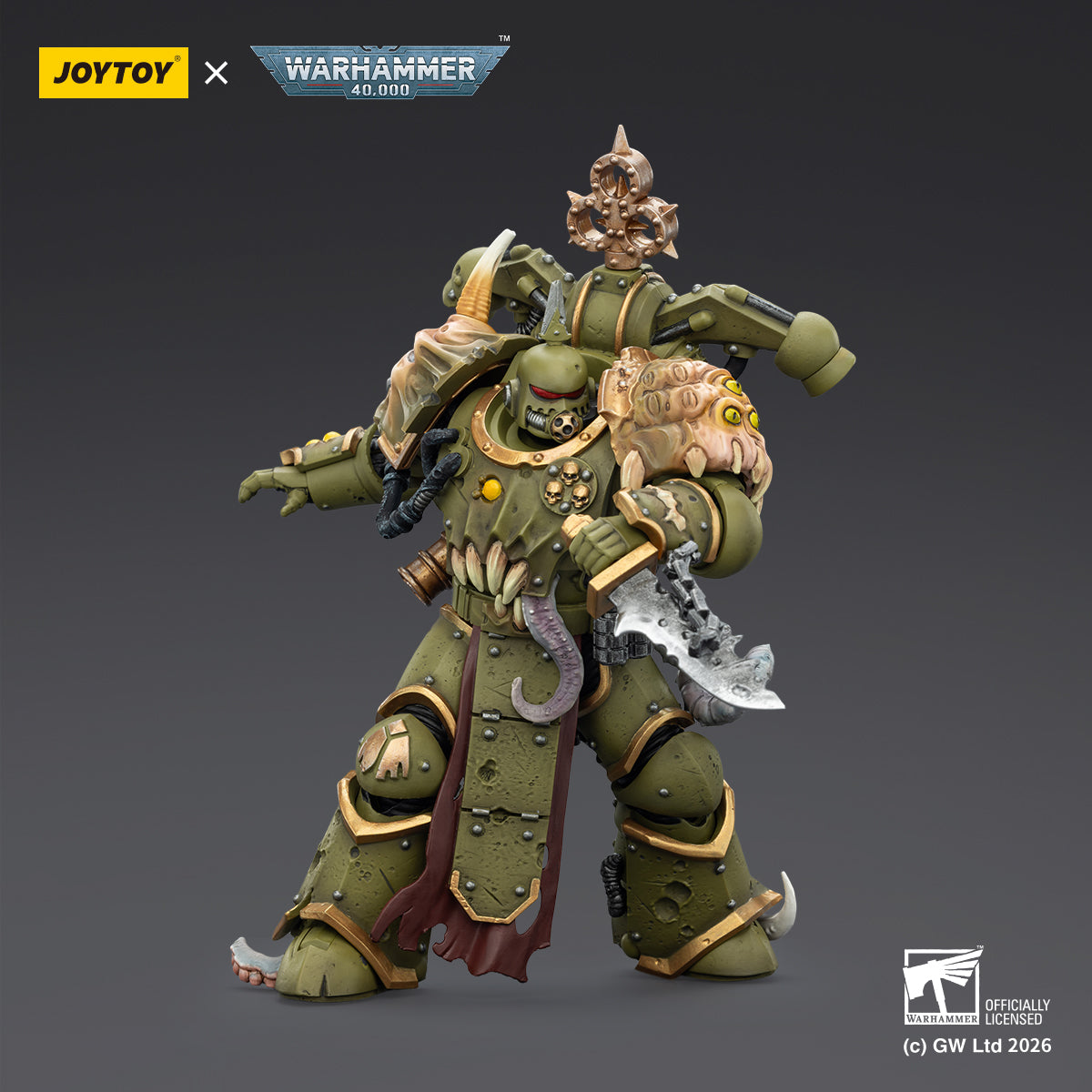 JOYTOY Warhammer 40,000 - Death Guard Plague Marine with Bubotic axe and Plague Knife