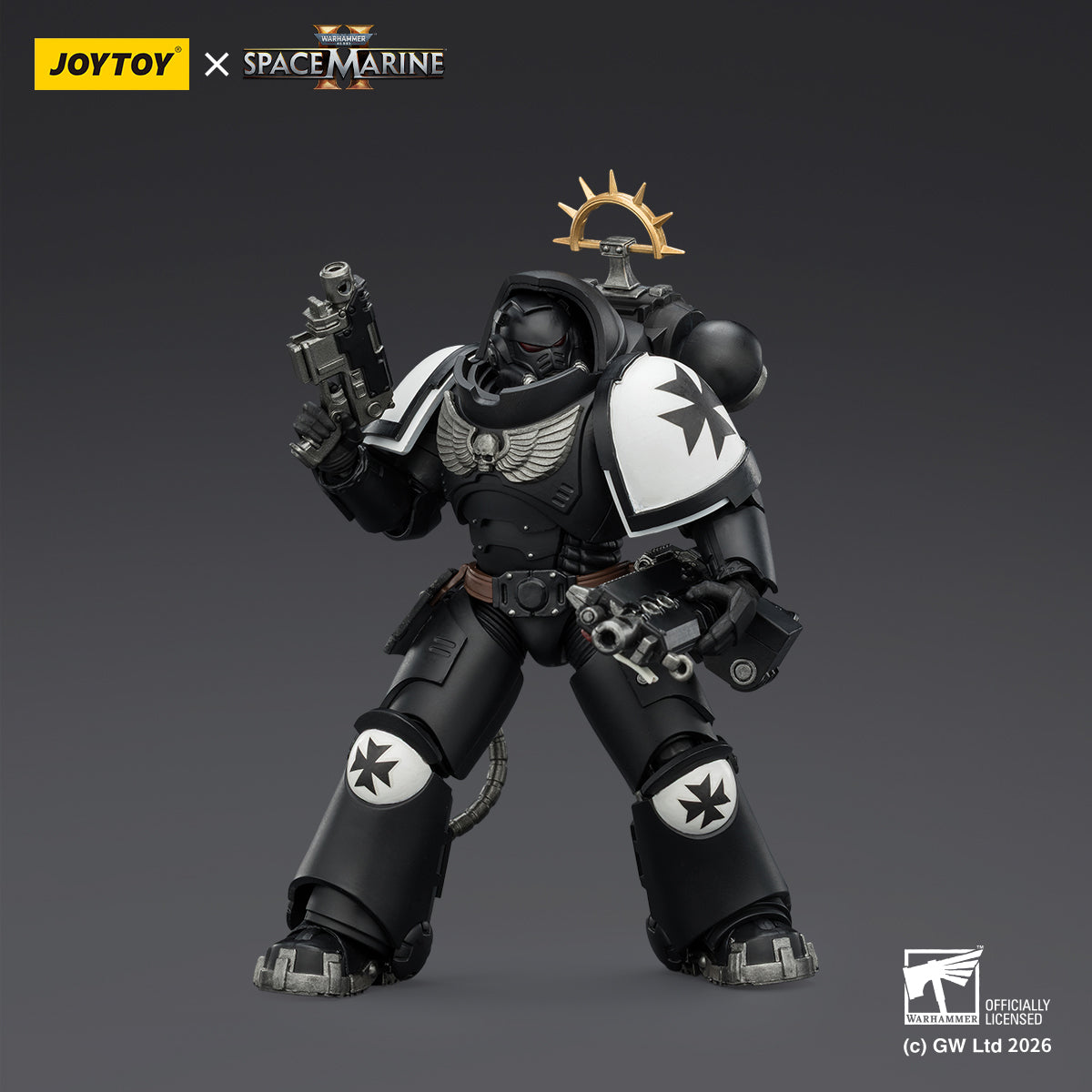 JoyToy Warhammer 40,000: Space Marine 2- Game Edition Black Templars Heavy Intercessor with Heavy Bolt Rifle and Bolt Pistol