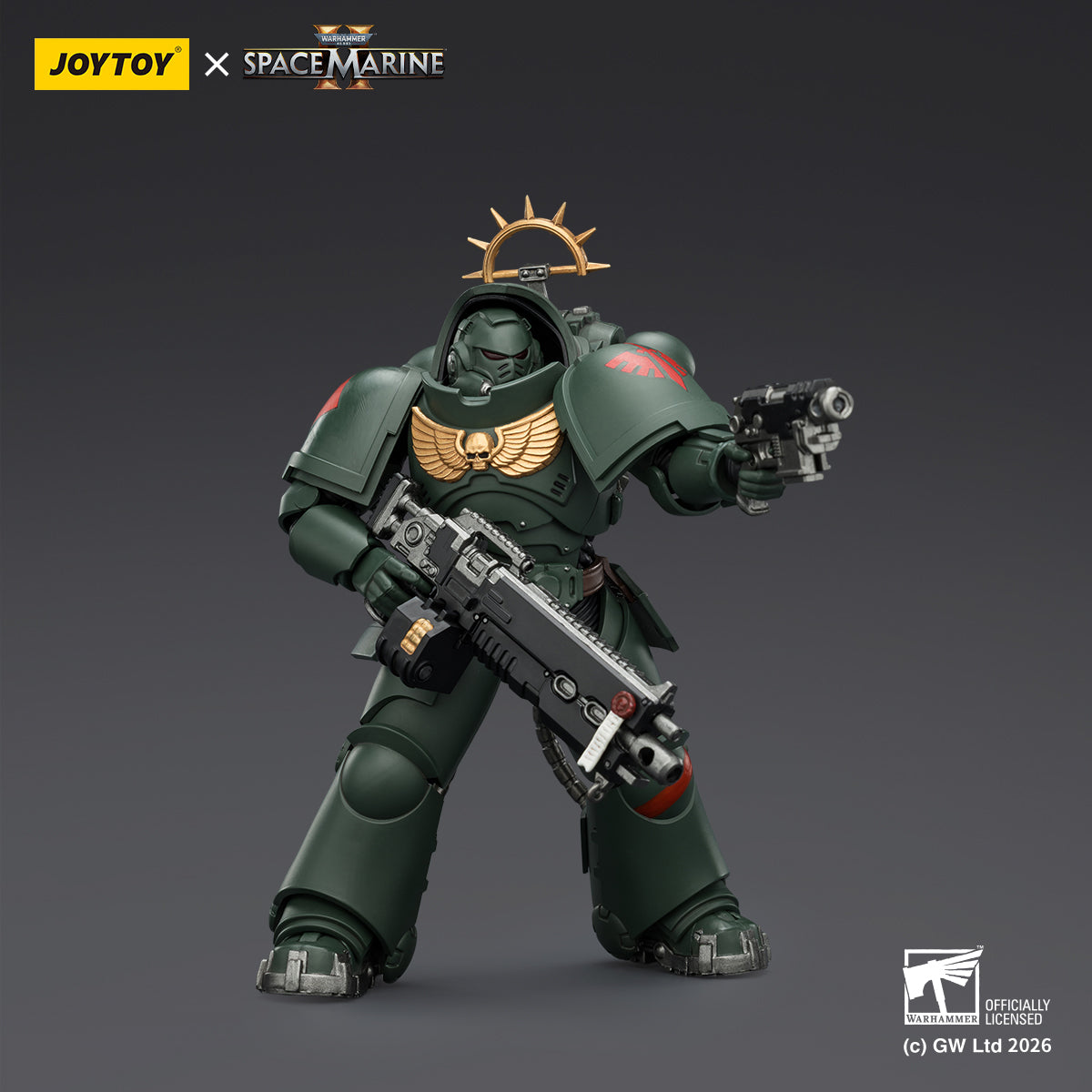 JoyToy Warhammer 40,000: Space Marine 2- Game Edition Dark Angels Heavy Intercessor with Heavy Bolt Rifle and Bolt Pistol