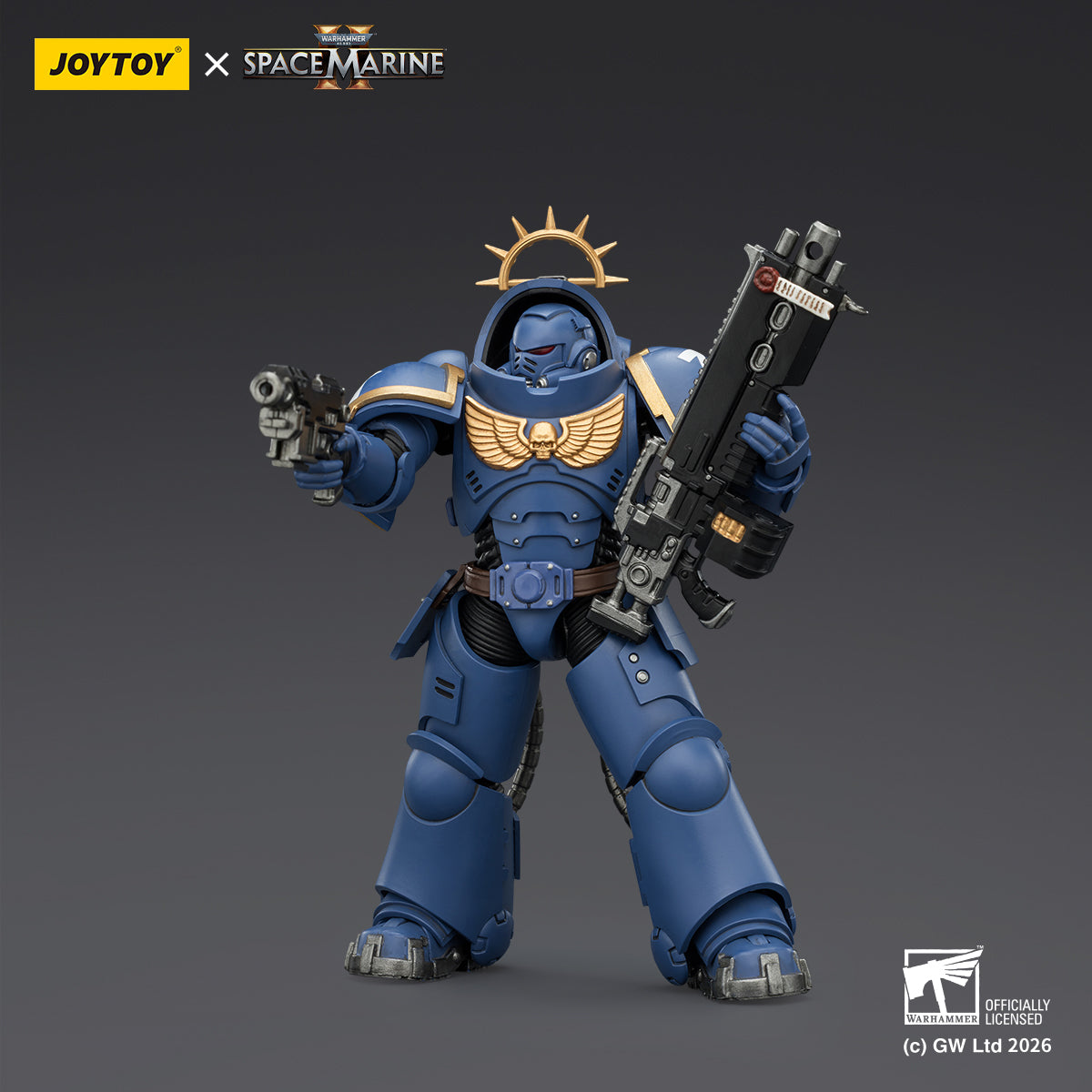 JoyToy Warhammer 40,000: Space Marine 2- Game Edition Ultramarines Heavy Intercessor with Heavy Bolt Rifle and Bolt Pistol