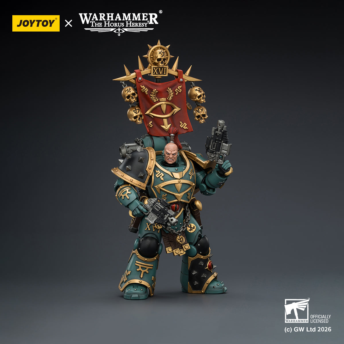 1/18 scale Sons of Horus Vheren Ashurhaddon by JoyToy - Side and back view showing ornate XVI Legion symbols.