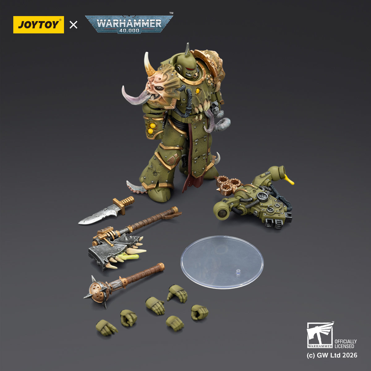JOYTOY Warhammer 40,000 - Death Guard Plague Marine with Bubotic axe and Plague Knife