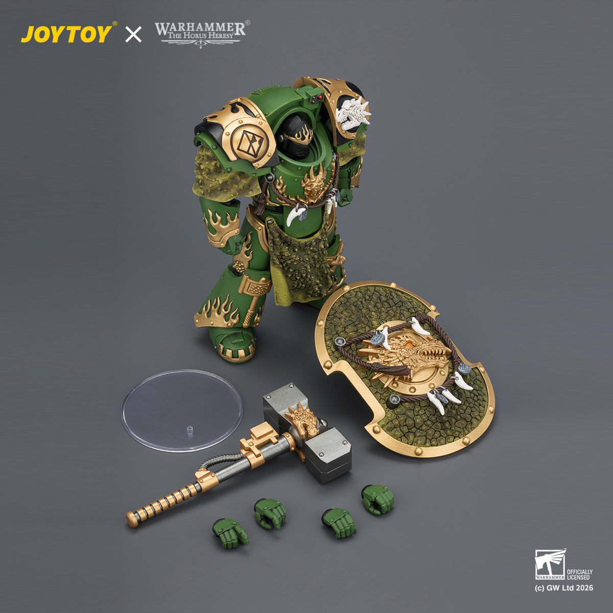 JOYTOY Warhammer The Horus Heresy -Salamanders Firedrake Terminator 1 with Thunder Hammer and Dragonscale Storm Shield