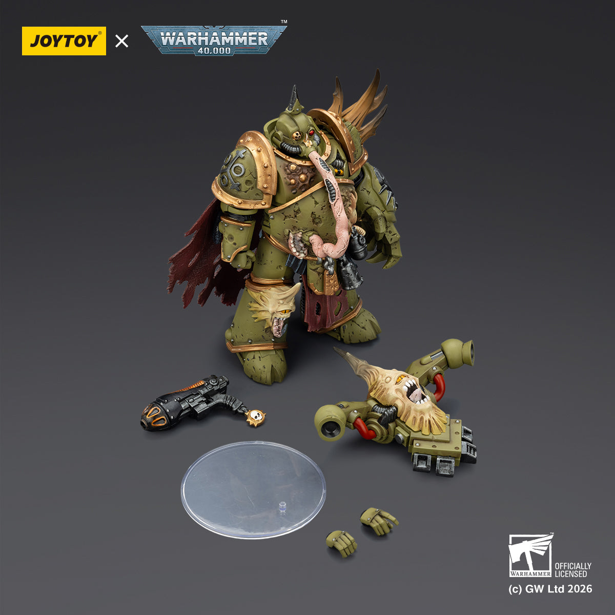 JOYTOY Warhammer 40,000 - Death Guard Plague Marine Champion with Plasma Pistol and Power Fist
