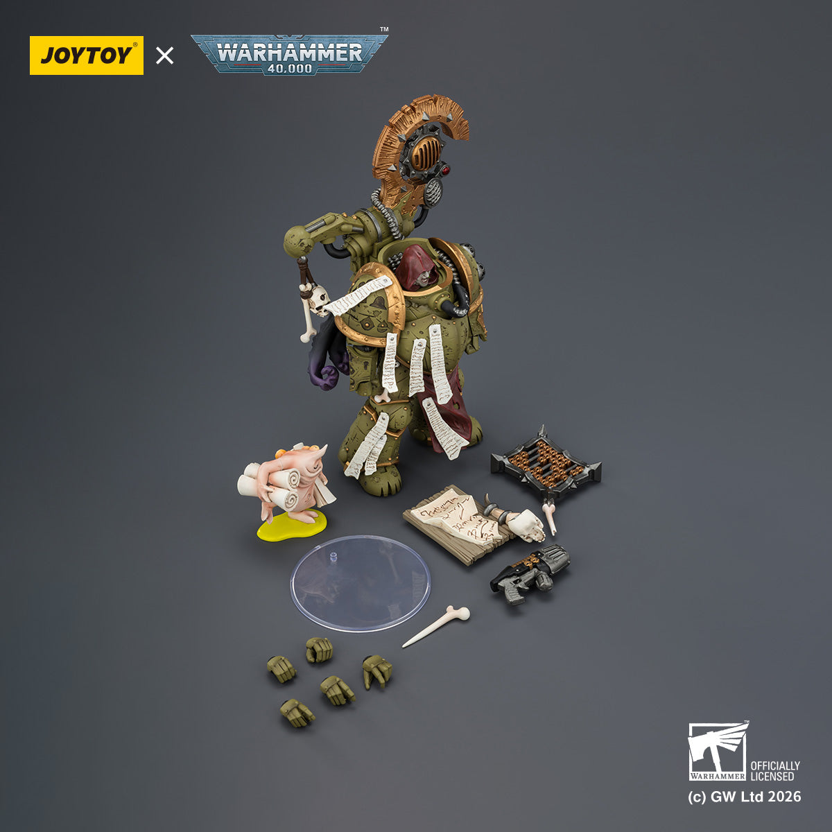 1/18 scale Death Guard Tallyman by JoyToy - Back view showing tank details and grotesque biological elements.