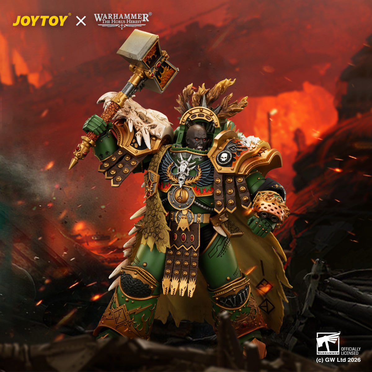 JOYTOY Warhammer The Horus Heresy  - Salamanders Vulkan, Primarch of the XVlllth Legion with Dawnbringer, The Furnace's Heart and Dragon's Breath Gauntlet