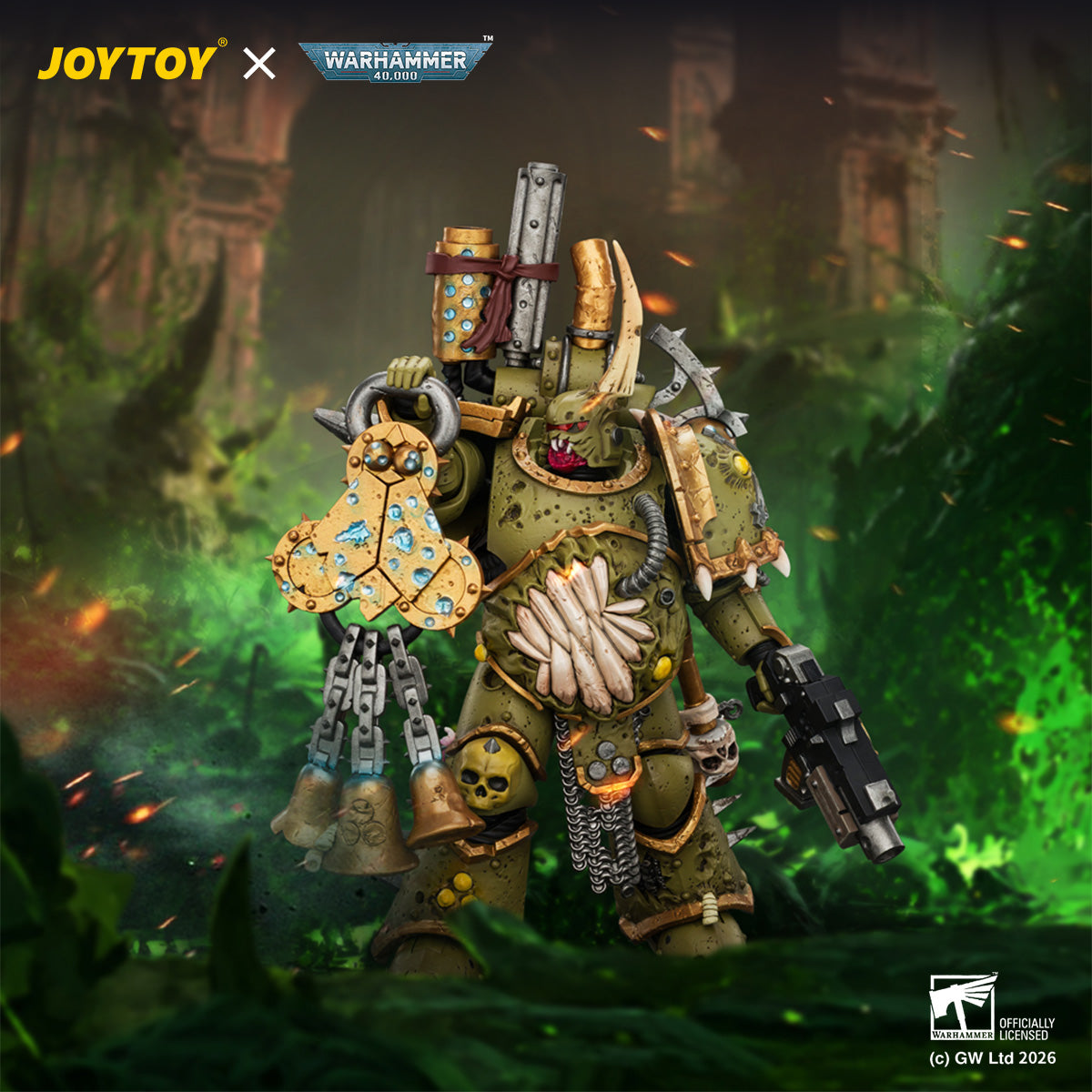 JOYTOY Warhammer 40,000 - Death Guard Plague Marine 1 with Boltgun and Icon of Despair
