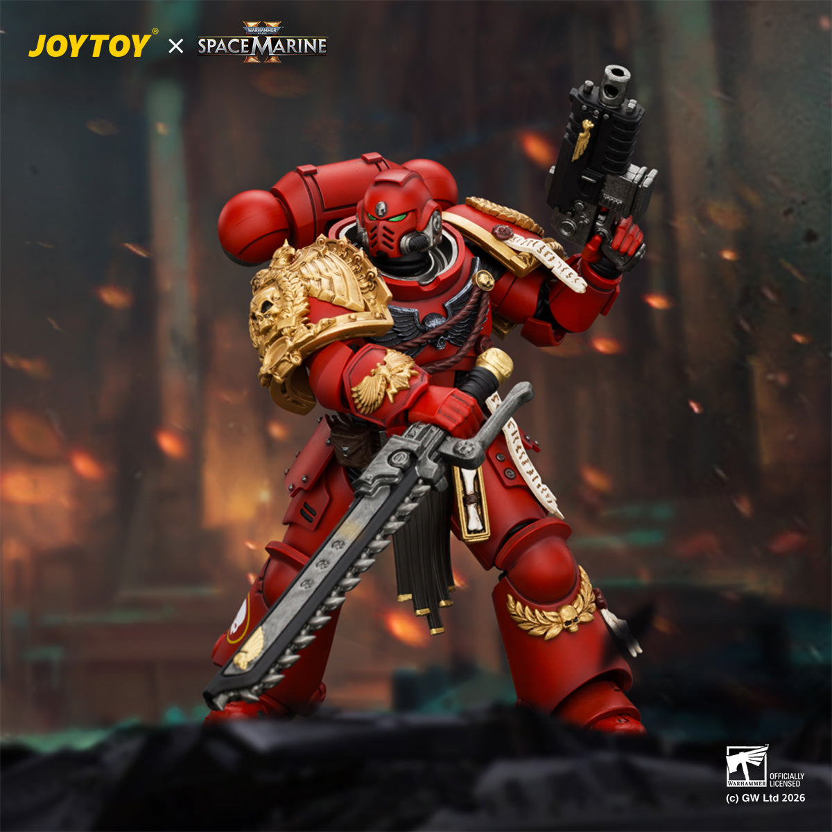 JOYTOY Warhammer 40,000 - Game Edition Blood Angels Veteran with Bolt Rifle, Chainsword and Bolt Pistol and Plasma Pistol