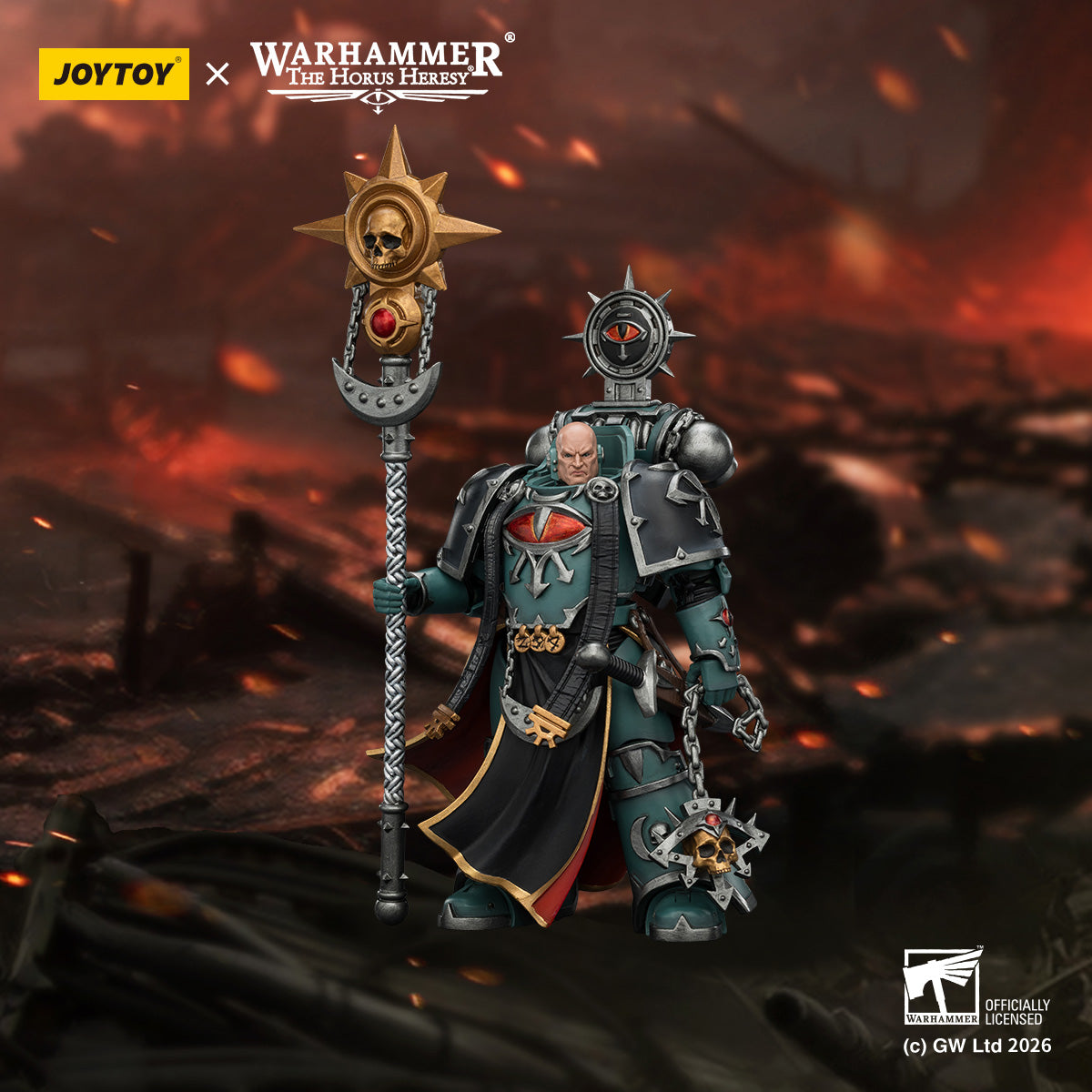 Detailed Staff of Dark Authority close-up, Sons of Horus Dark Emissary specialist gear, **Warhammer** hobby detail.