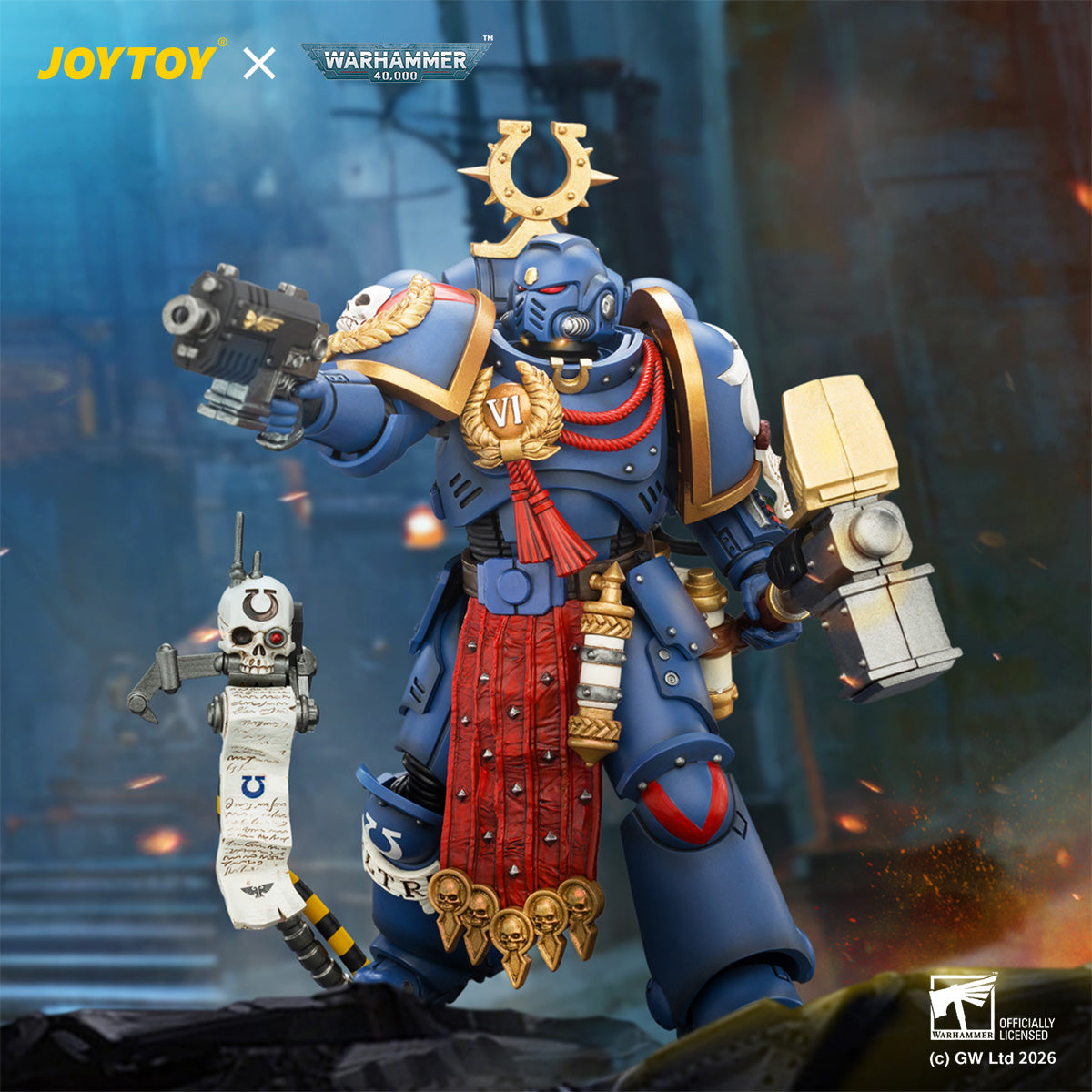 JOYTOY Warhammer 40,000 - Ultramarines Ferren Areios with Thunder Hammer and Bolt Pistol