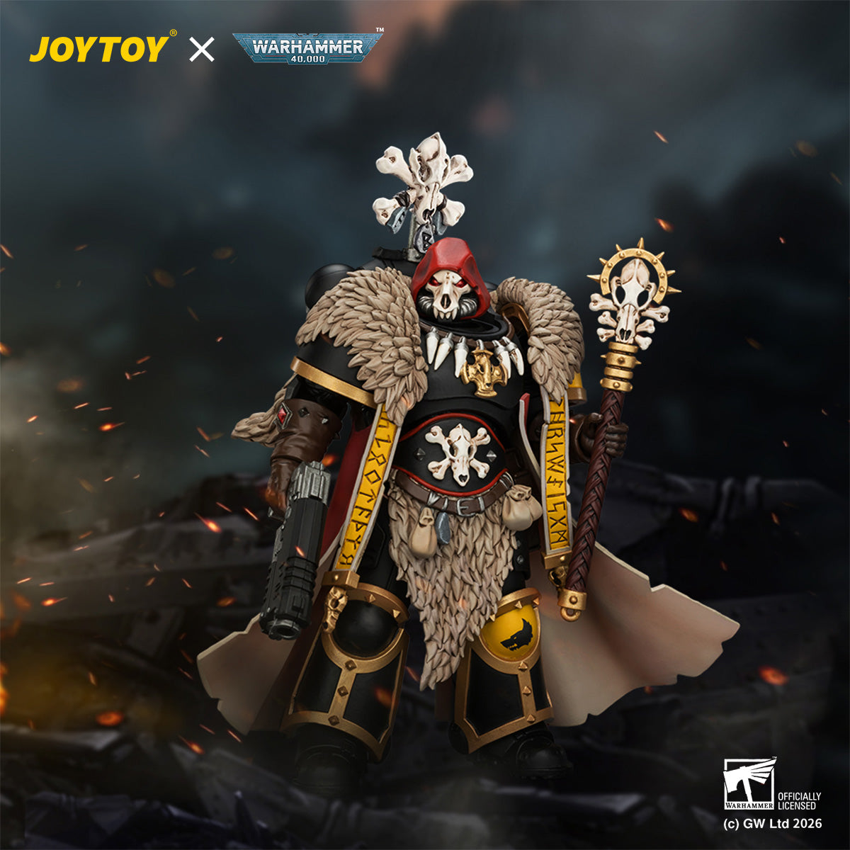 JOYTOY Warhammer 40,000 - Space Wolves Wolf Priest with Absolvor Bolt Pistol and Crozius