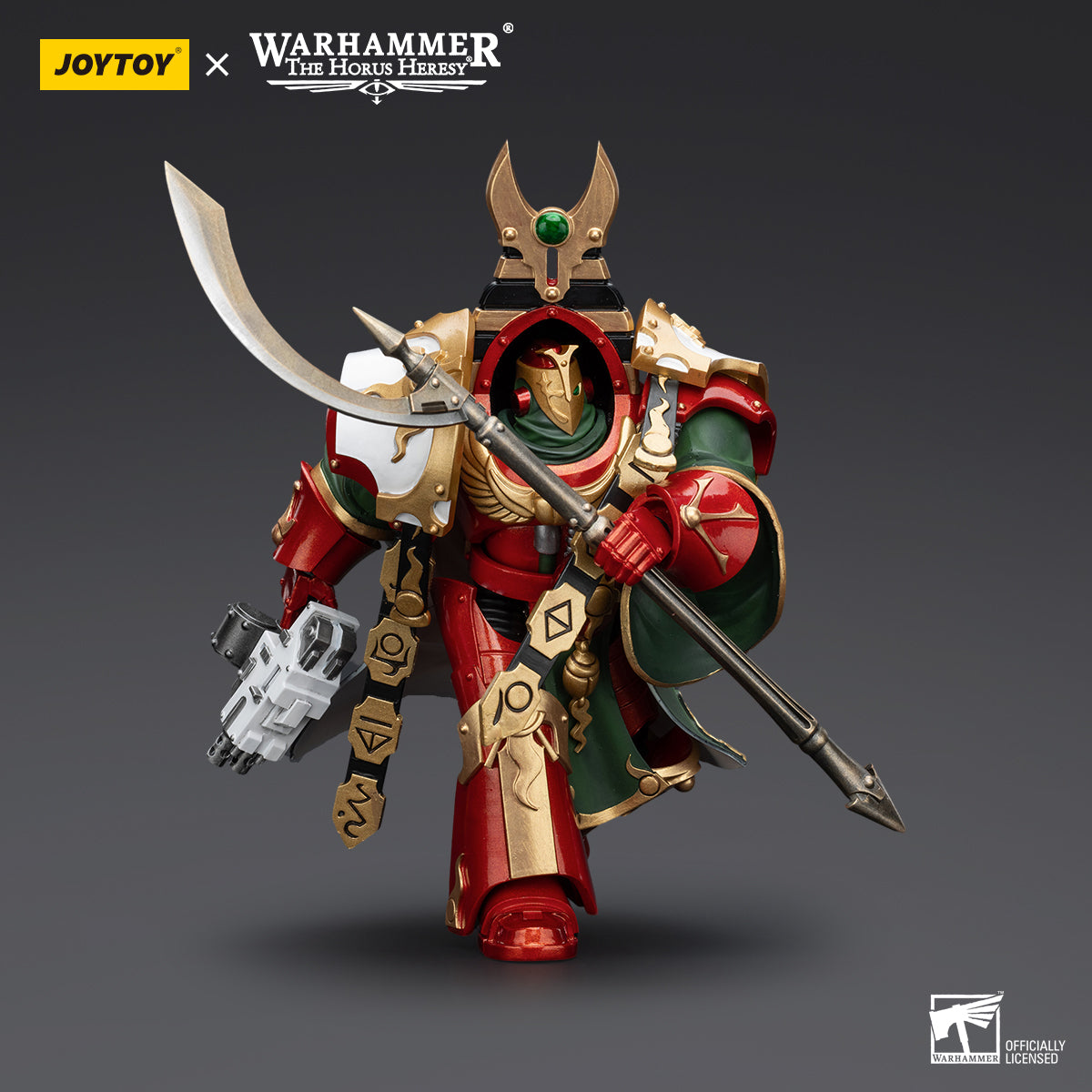 Thousand Sons Praetor in Cataphractii Terminator armor, in marching stance. The Praetor moves forward with purpose, his armor gleaming, and weapon at the ready, reflecting the disciplined march of his legion.