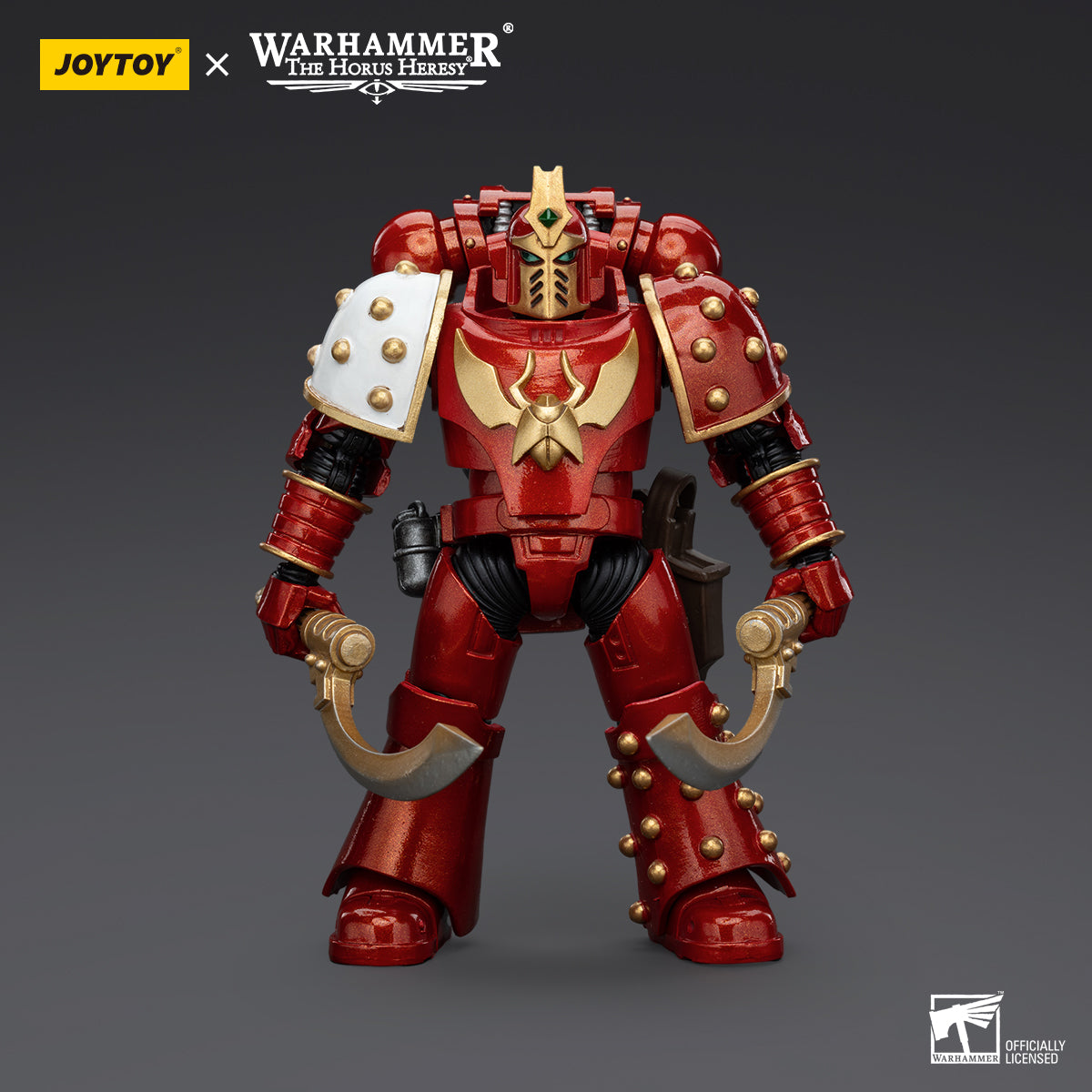 Thousand Sons Khenetai Occult Cabal Blademaster, front view. The Blademaster stands poised with a sword drawn, clad in the distinctive armor of the Khenetai Occult Cabal, ready for combat.