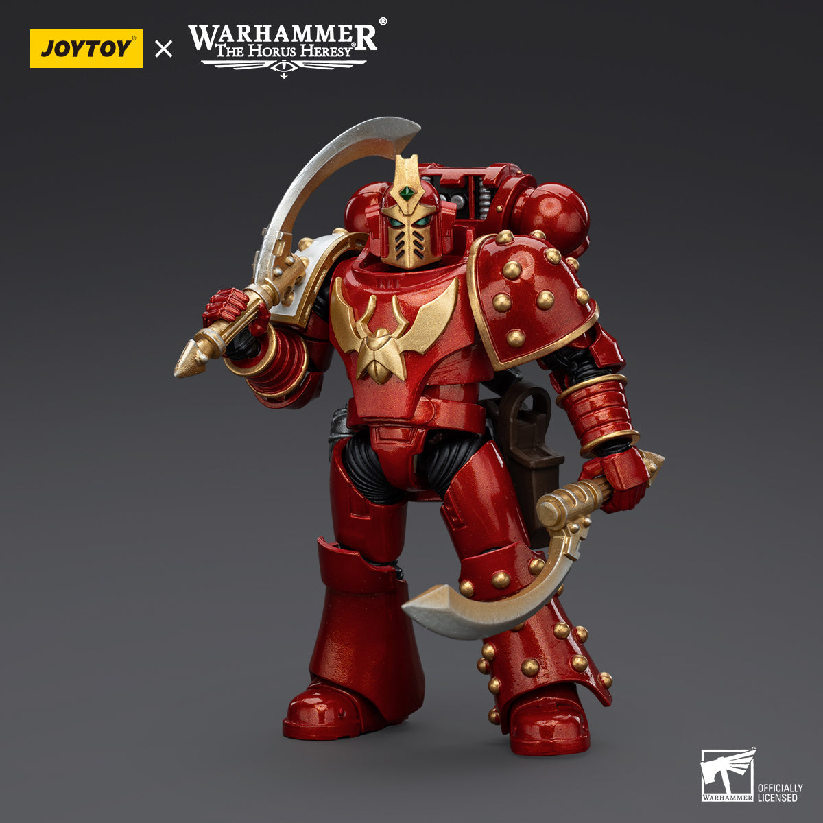 Thousand Sons Khenetai Occult Cabal Blademaster, front view. The Blademaster stands poised with a sword drawn, clad in the distinctive armor of the Khenetai Occult Cabal, ready for combat.