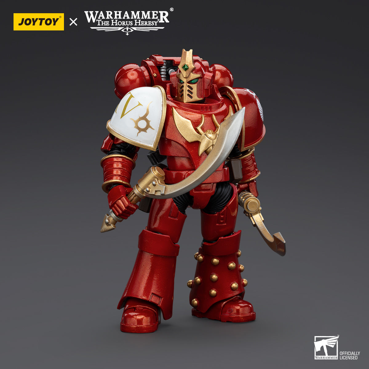 Side view of Thousand Sons Khenetai Occult Cabal Khenetai Blade, showcasing the figure’s profile, with the weapon raised and ready for battle, and the unique design of the Khenetai’s armor.