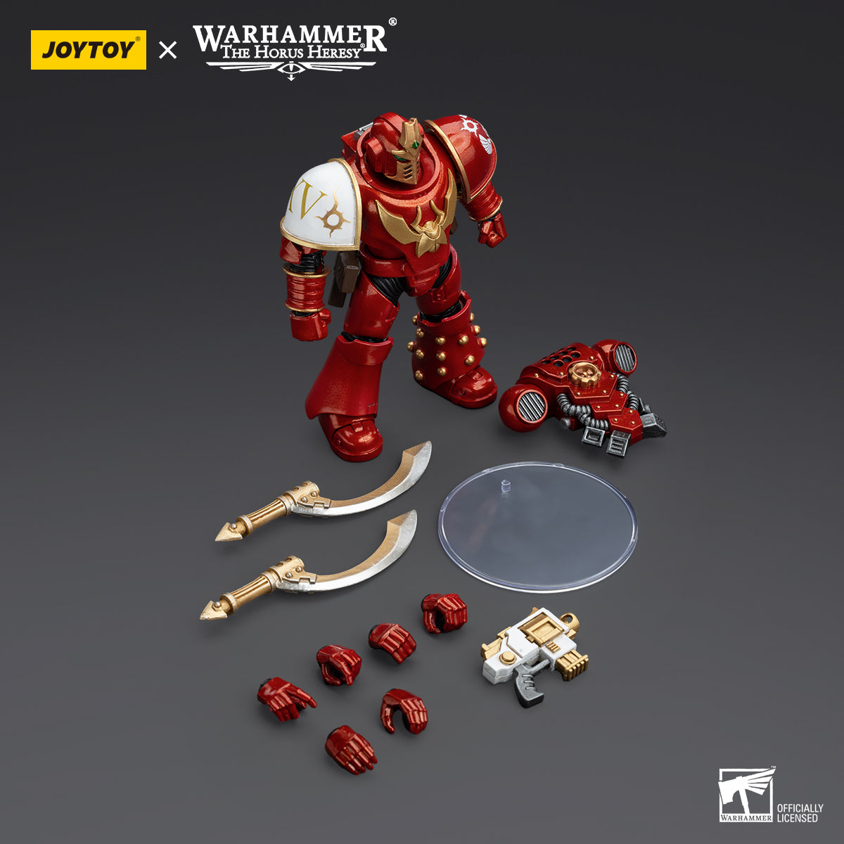Package contents for Thousand Sons Khenetai Occult Cabal Khenetai Blade, including the figure, Khenetai blade, armor pieces, and accessories, carefully packed for assembly.
