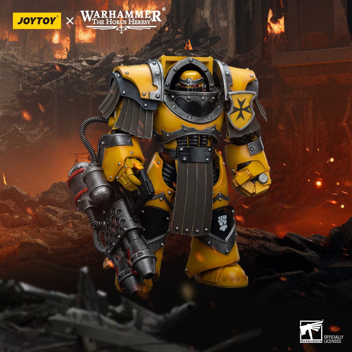 JOYTOY Warhammer The Horus Heresy - Imperial Fists Cataphractii Terminator Squad Legionary with Heavy Flamer