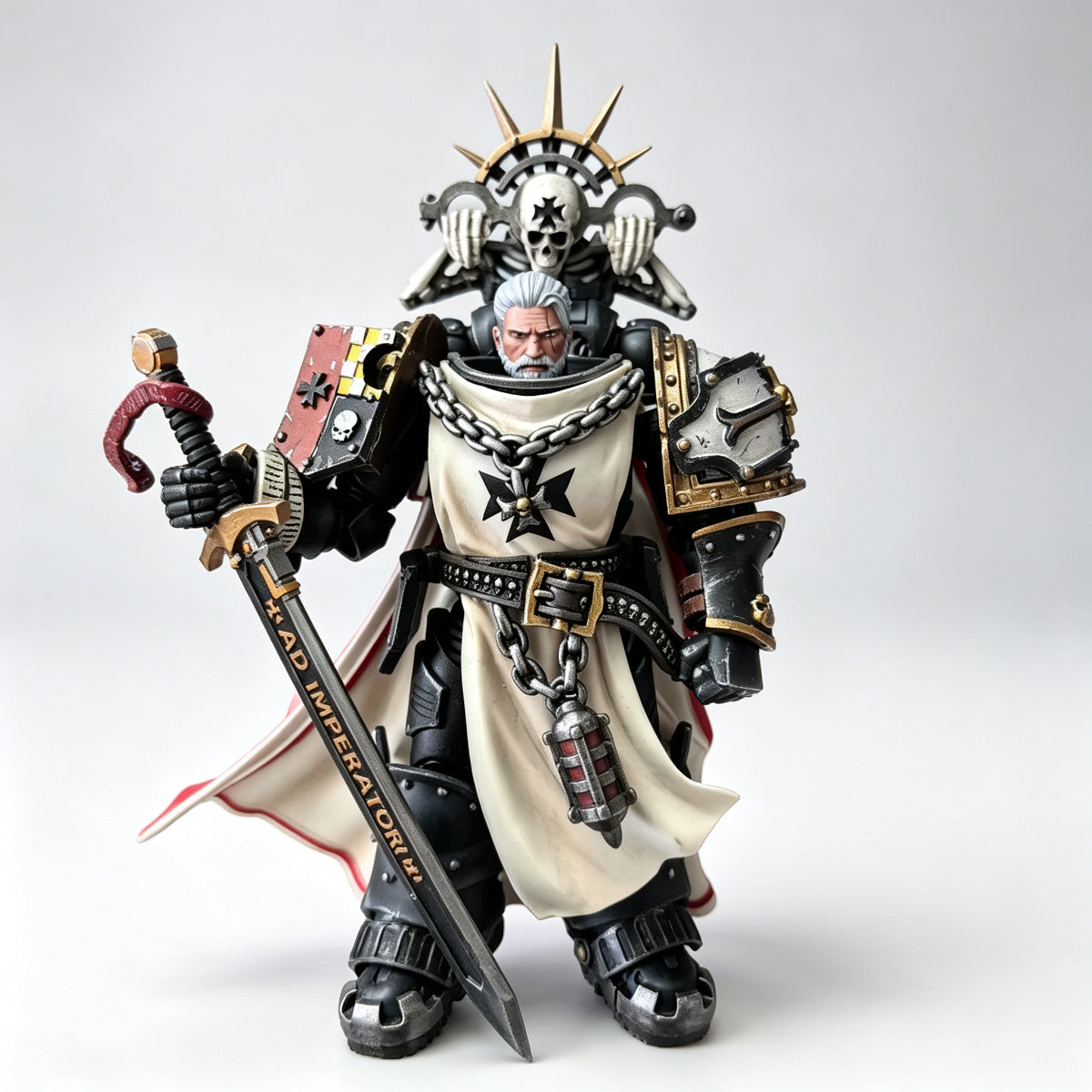 Custom Black Templars High Marshal Helbrecht Unhelmeted Head Sculpt - 1/18 Action Figure Head Upgrade