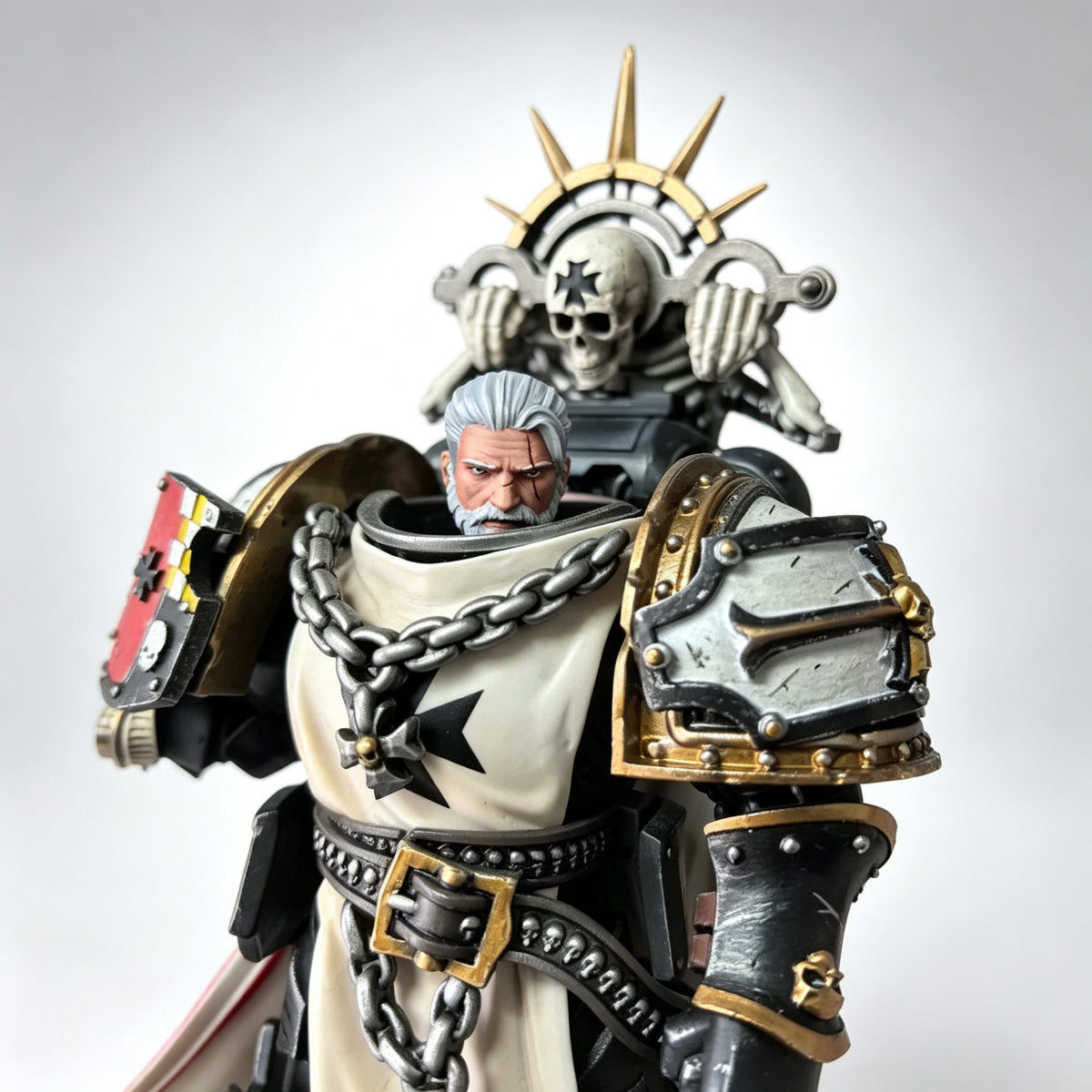 Custom Black Templars High Marshal Helbrecht Unhelmeted Head Sculpt - 1/18 Action Figure Head Upgrade